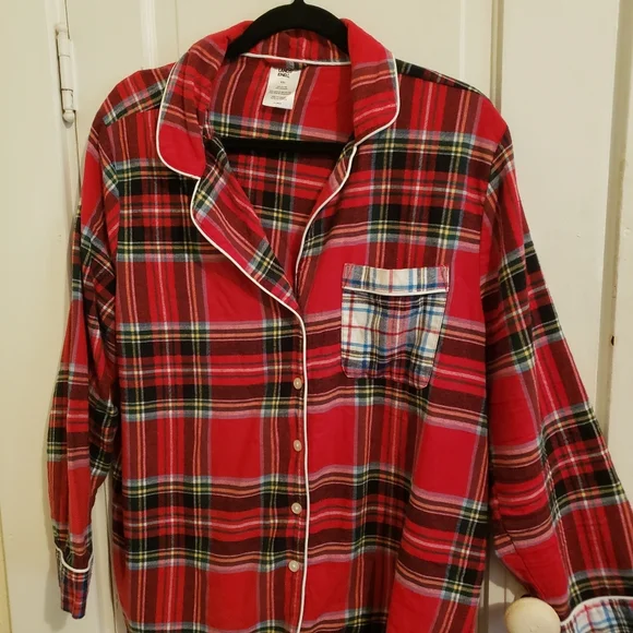 Lands' End XXL Pajama Red Plaid Shirt Nearly New - Picture 2 of 4